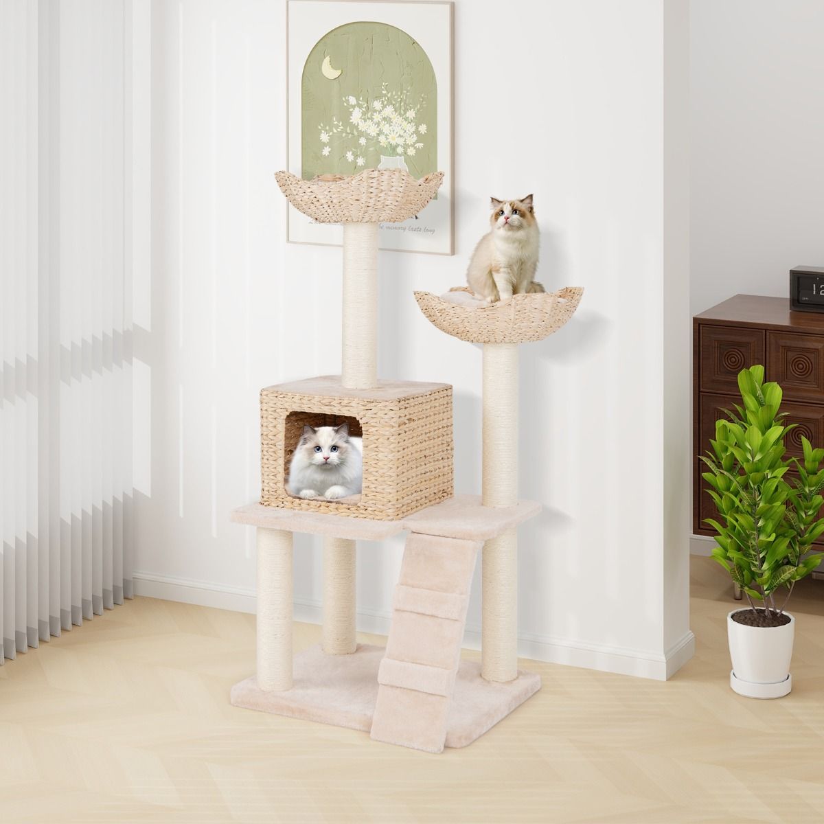 Coast Krabpaal voor katten - 4 niveaus - sisal krabpalen - wasbare kussens - beige 122 cm