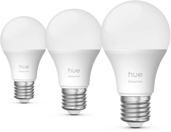 Philips Hue Essential LED lamp - E27 fitting - bevat 3 lampen - aanpasbaar wit en gekleurd licht - standaard lampvorm - slimme verlichting