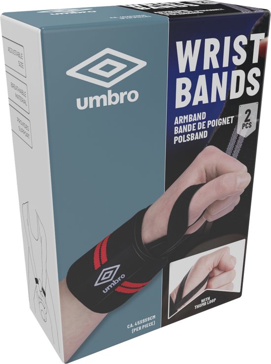 Umbro Polsbandages - 2 Stuks - Voor Fitness, Crossfit en Krachttraining - Rood/Zwart