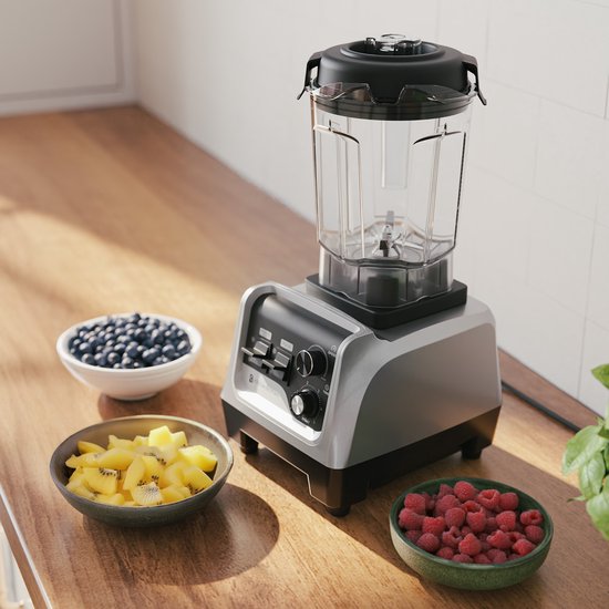 KitchenBrothers Power Blender - 1600W - 2L - Smoothie Maker - IJscrusher - Metallic Grijs