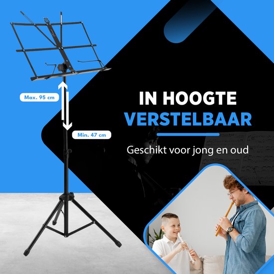 Finesse Muziekstandaard voor Bladmuziek - Opvouwbaar - met Draagtas - Lessenaar voor Tablet - Zwart