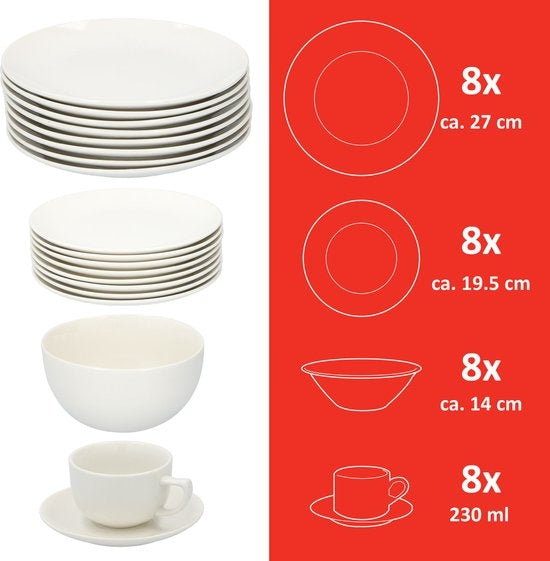 alpina Tafelservies - 40 Delig - Vaatwasser- en Magnetronbestendig - Aardwerk - Wit