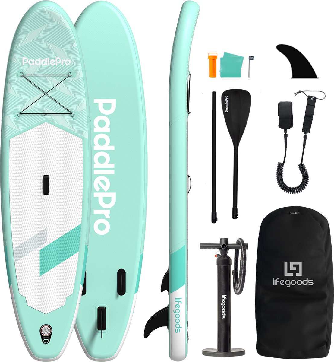 LifeGoods SUP Board - Allround Compact - 100 KG Draagkracht - Opblaasbaar - Compleet SUP pakket - Pastelgroen