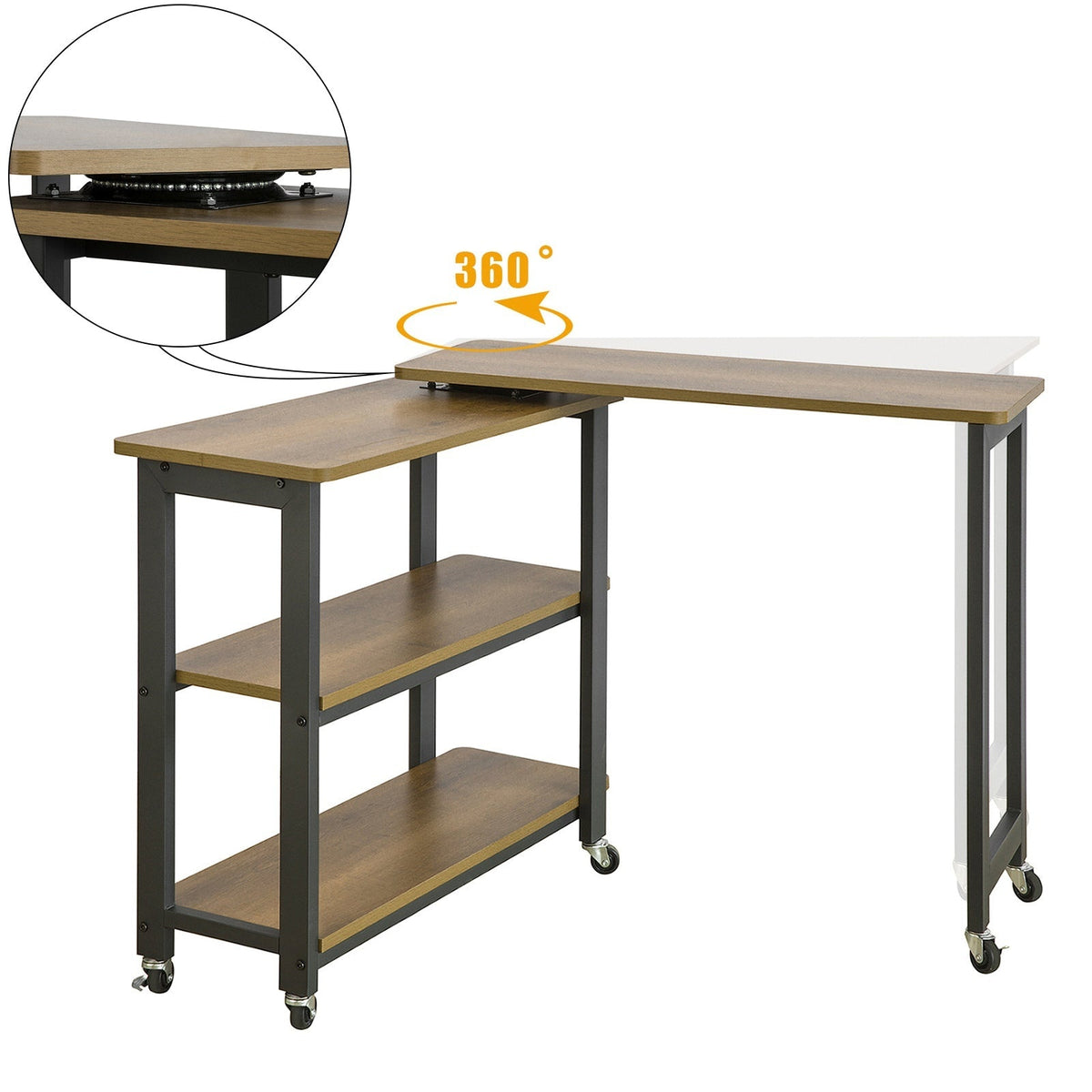 SoBuy Draaibare Bijzettafel met Wielen - 133x30x69 cm