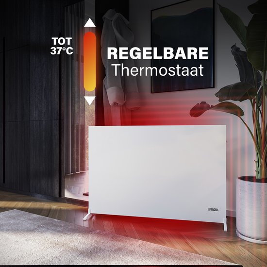 Infrarood paneel – Princess Elektrische kachel 540W - 60 x 90cm - Infrarood kachel - Infrarood Verwarmingspaneel 348254 - Smart - WiFi - met App - Vrijstaand/Wandmontage - Energiezuinig - Infrarood paneel verplaatsbaar – Wit - Randloos