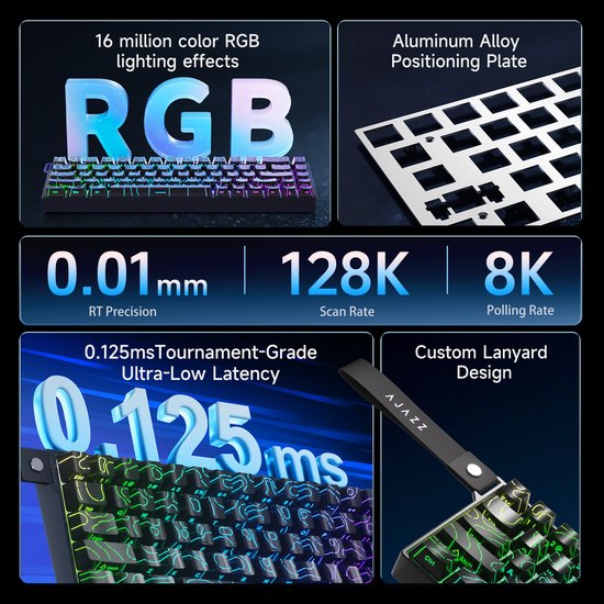Ajazz AK680 V2 HE - 65% Bedraad Gaming Toetsenbord - Magnetische Toetsen - Hall Effect - Rapid Trigger - QWERTY - Zwart contourlijn