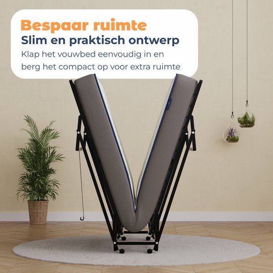Best Life Opklapbed 90x200 - Logeerbed Inklapbaar - Vouwbed met Matras - 1 Persoons - Plooibed - Incl. Opberghoes