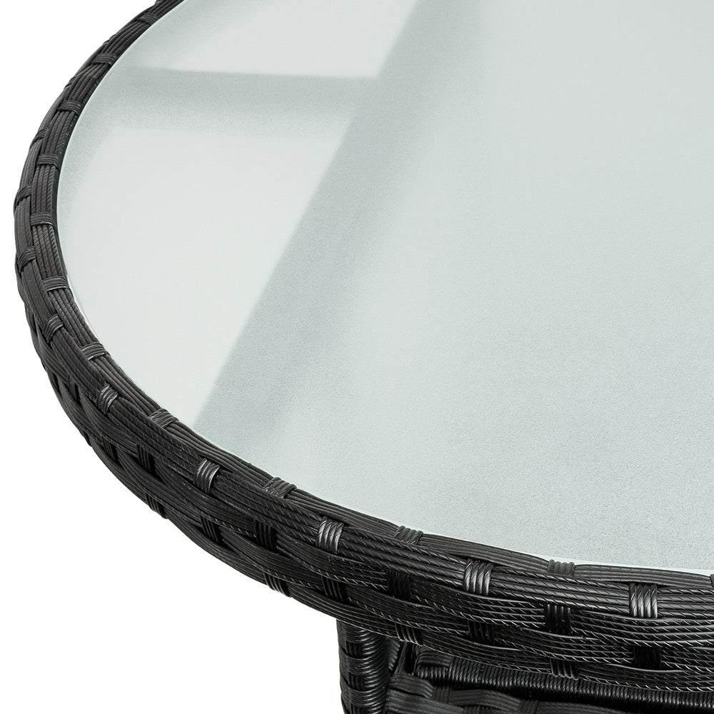 Casaria Polyrattan Bijzettafel 60cm Rond - 5mm Veiligheidsglas \\u2013 Zwart