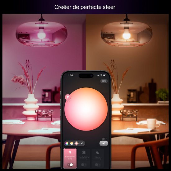 Philips Hue Essential LED lamp - E27 fitting - bevat 3 lampen - aanpasbaar wit en gekleurd licht - standaard lampvorm - slimme verlichting