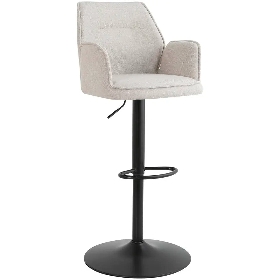 Barkruk Raffy Beige – Verstelbaar & Draaibaar – Met Armleuningen – Comfortabele Stoffen Zitting – Modern Design