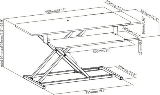 VDD Gaming - Zit sta bureau verhoger ergonomisch - 95 cm breed