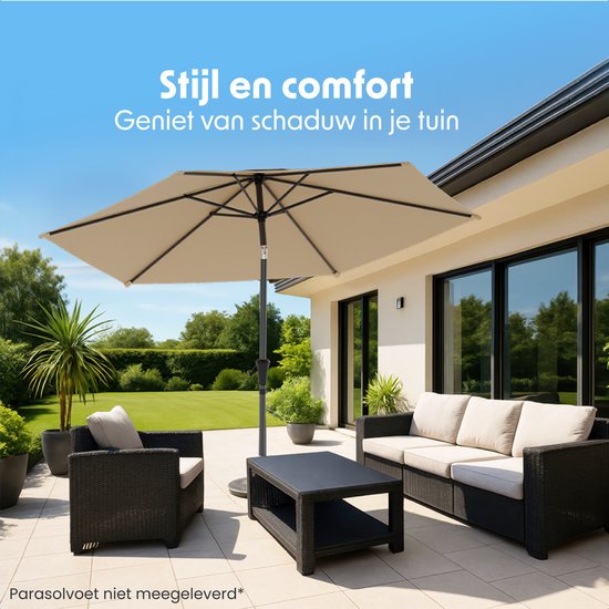 LifeGoods Parasol - Tuin - Ø270 cm - 30° Kantelbaar - Waterdicht - Taupe
