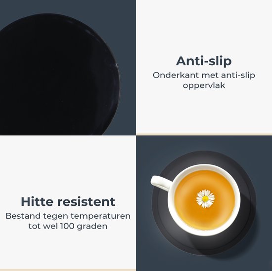 Castagnola Siliconen Onderzetters – Onderzetters voor Glazen – Design Onderzetters met Houder – Onderzettersset – Anti Slip - Set van 8 – Zwart