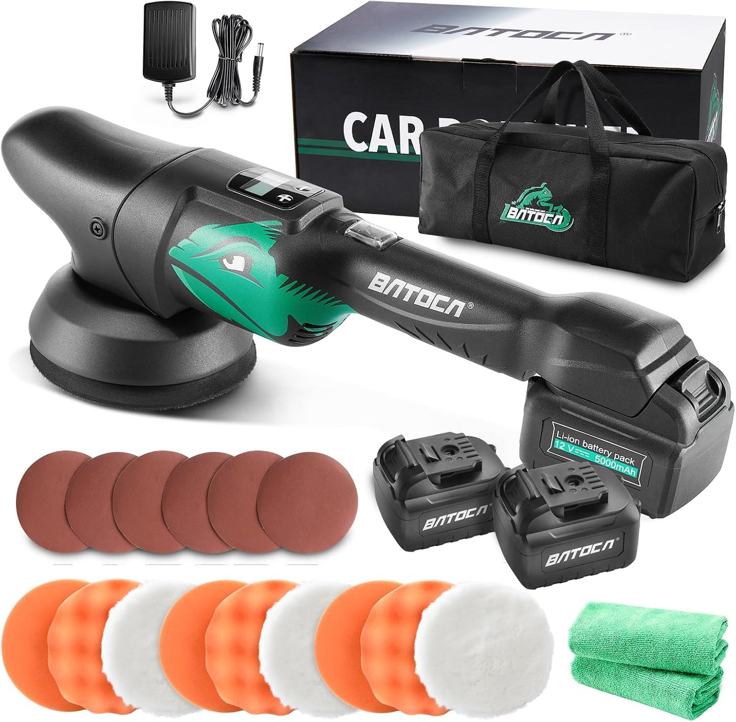BATOCA S2 Accu Polijstmachine - 2000-4500 RPM - 8 mm Excentrisch - 125 mm - 2 x 5000 mAh Accu