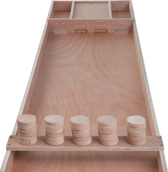 Sjoelbak Wedstrijd Hout 200 cm – Inclusief 30 Sjoelstenen – Houten Multiplex Shuffleboard voor Thuis & Recreatie – Gezelschapsspel – Longfield