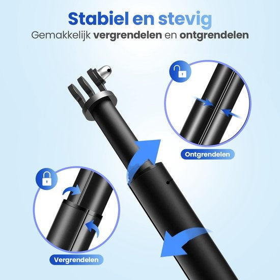 Garpex® Universele Selfiestick XL - Uitschuifbaar tot 95cm - Selfiestick - Geschikt voor diverse Actioncamera's - Selfiesticks - Waterproof - Groen