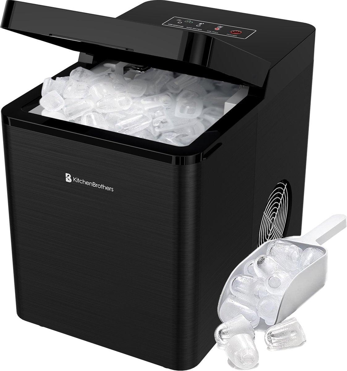 KitchenBrothers IJsblokjesmachine - 2.1L - Zeilfreinigingsfunctie - 15kg/24uur - Zwart