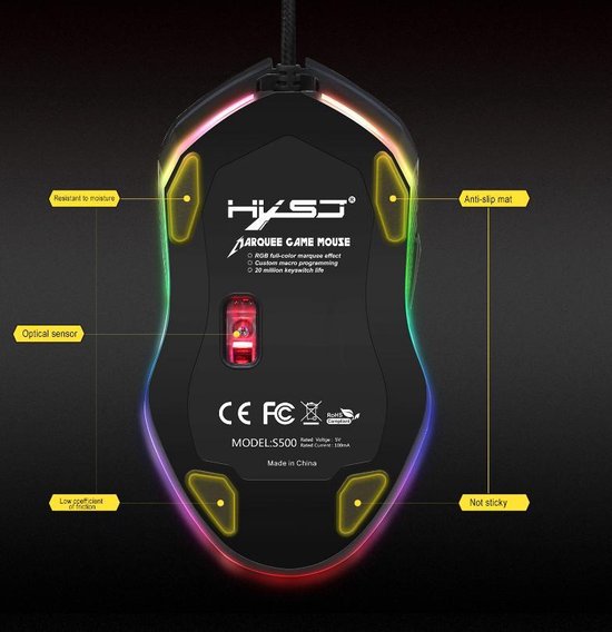 HXSJ S500 Ergonomisch  Gaming Muis RGB - Office mouse - 4800dpi