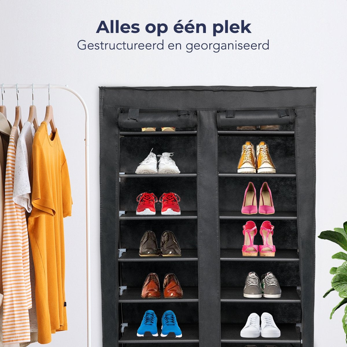LifeGoods Schoenenrek - 7 Laags - Opbergsysteem 28 Paar schoenen - Schoenenkast - Afsluitbaar - Zwart