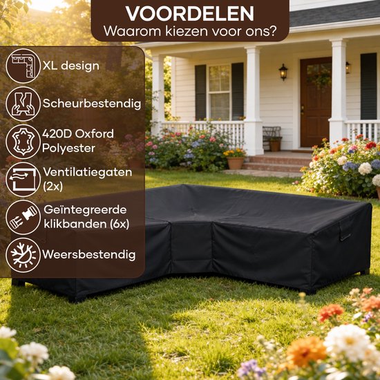 Villux Beschermhoes Tuinbank - Beschermhoes Tuinmeubelen - Hoes Tuinmeubelen - Hoes Tuinset - Loungeset - Waterdicht - Hoes Loungeset - 420D - 300/98 x 300/98 x 70cm