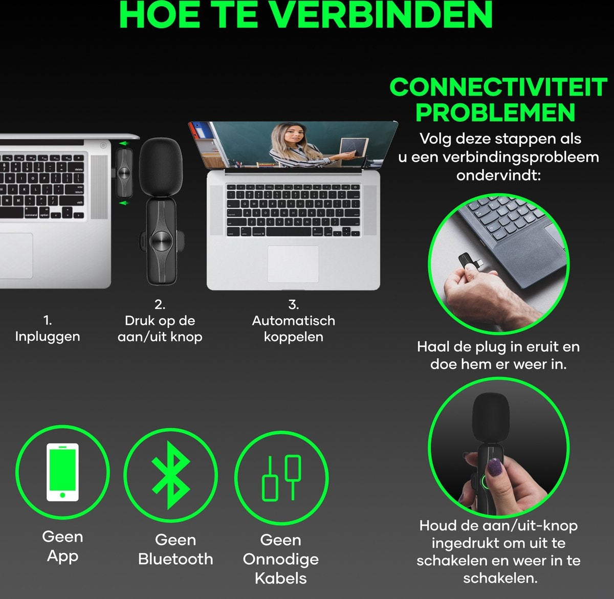 MATTI® 2-in-1 - Draadloze Microfoon - USB-C - Microfoon - Dasspeld Microfoon - Android & Laptops