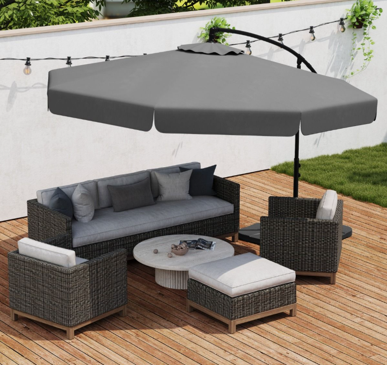 Coast Zweefparasol 305 cm met Beschermhoes en Volant – Grijs