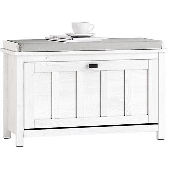 SoBuy - Schoenenkast met gestoffeerd zitvlak - 1 Lade  -Landelijk - Max. 150 kg - 80 x 30 x 50 cm - Wit / Grijs