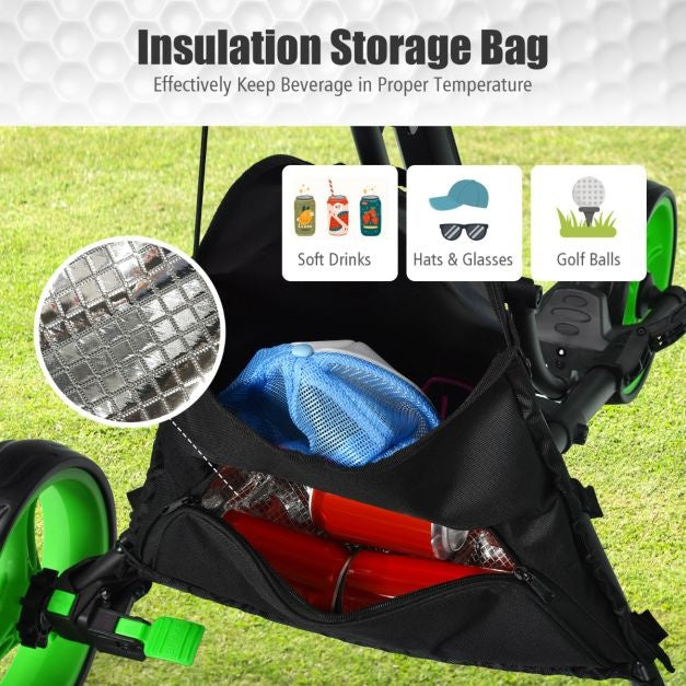 3 Wielen Golf Duwkar Snel Vouwen Golf Lopend Duwkar Golftas Houder Golftrolley voor Golfclubs Golftrolley