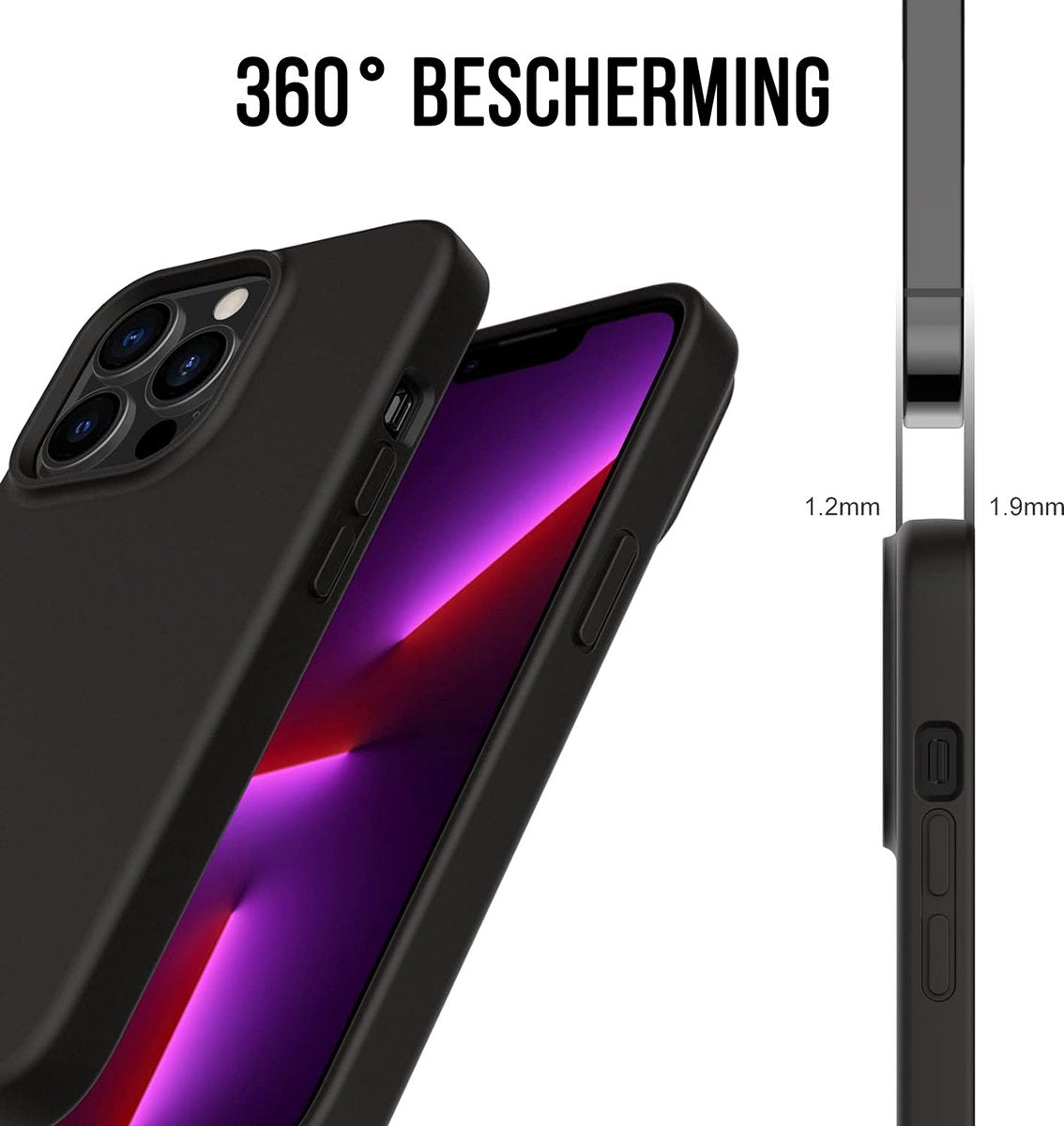 Podec iPhone 13 Pro Hoesje & Screenprotector - Zwart - 14,7 x 7,1 x 1 cm
