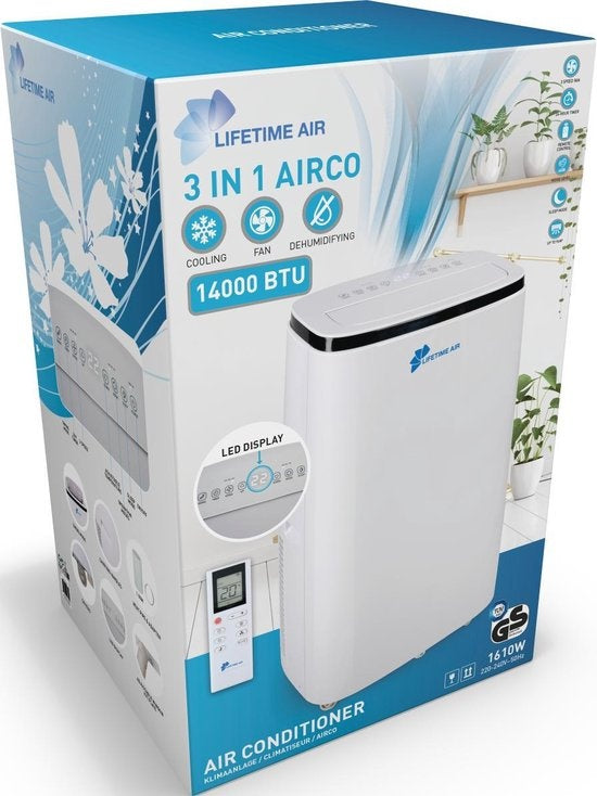 Lifetime Airco - 3 in 1 - Met Afvoerslang - 65dB - tot 96m2 - Afstandsbediening - Wit - 47x 38.2x75.2 cm
