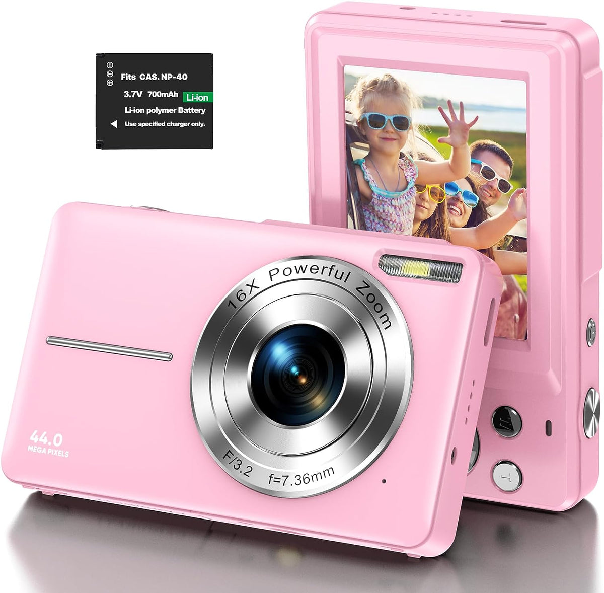 Songdian compacte camera 4K 44 MP voor fotografie en video, 16x zoom - roze