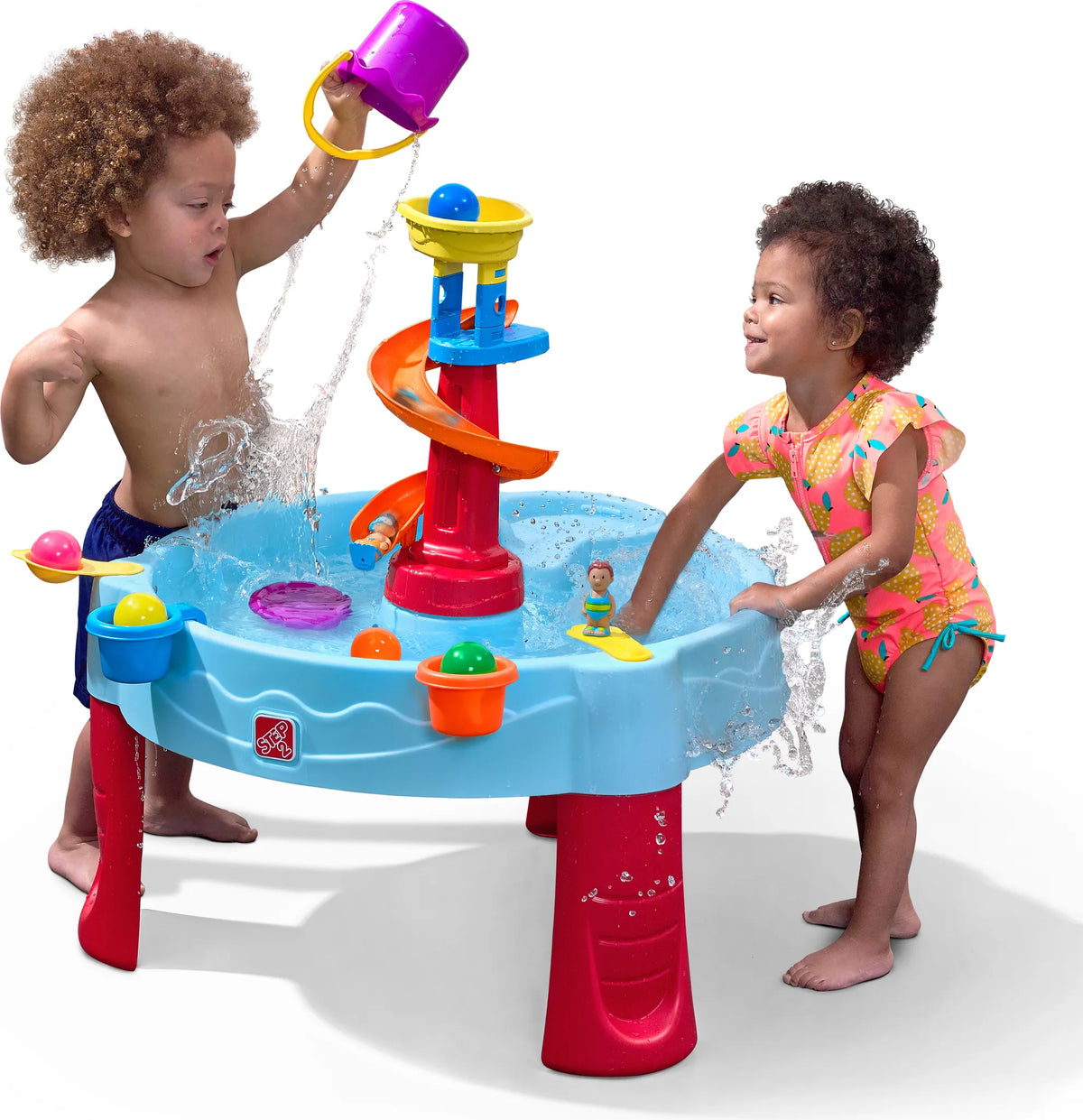 Step2 Spiral Slide Watertafel 66 x 66 x 57,1 cm – Blauw/Rood – 13-delige Accessoireset
