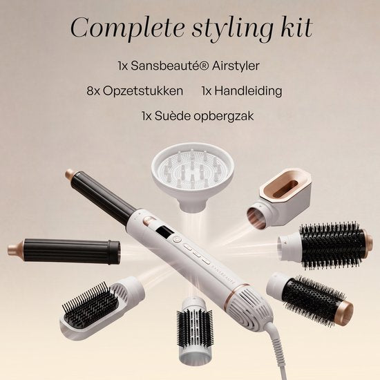 Sansbeauté® 8-in-1 Airstyler met Diffuser - Multistyler - Föhnborstel Kort Haar - Haarkruller - Haarstyler - Haardroger - Warmteborstel - Krulborstel - Krultang - Haarstijler - Stijlborstel - 5 in 1 Hairstyler