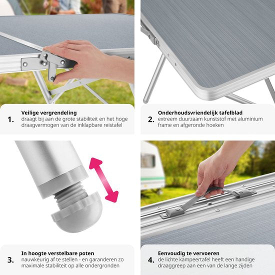 tectake® - Kampeertafel campingtafel Jumbo inklapbaar - Aluminium frame - 180 x 70 x 70,5 cm