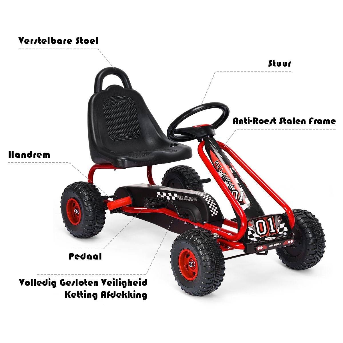 Coast Kart Go Pedaalwagen 30kg Pedaalvoertuig Met Handrem - 3-6 jaar - Rood