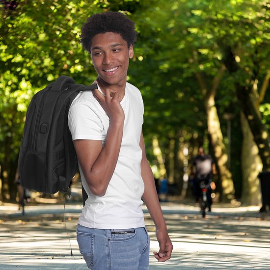 TRVLMORE Rugzak met Levenslange - Rugtas met 17 Inch Laptopvak - Schooltas - Spatwaterdicht - Heren en Dames - Jongens en Meisjes - 36L - Zwart