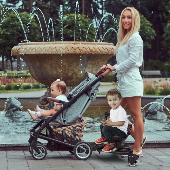 HeppieBabie Universeel Meerijdplankje Deluxe - Met Zitje - Voor Kinderwagen/Buggy - Buggy Board - Met Ebook
