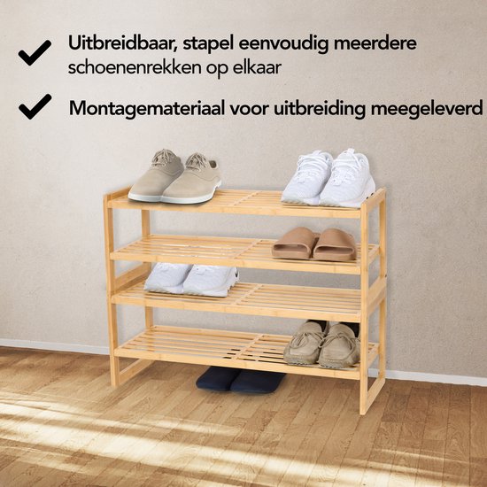 Brixy Schoenenrek - 2 Lagen - Bamboe Schoenenrek - Schoenenkast - Voor 9 Paar Schoenen - Hout