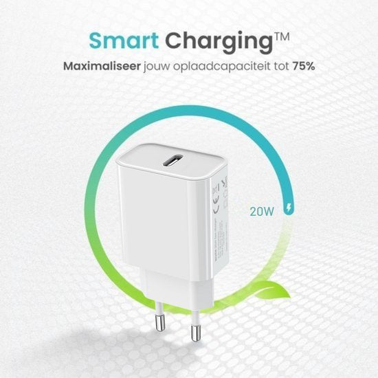 Wurk Snellader Geschikt voor Apple iPhone, iPad & Airpods - 20W Oplader - 1 Meter USB C naar Lightning Kabel - Lader Geschikt voor 14/13/12/11/Xr/Xs/Xs Max/8/8 Plus/ Pro