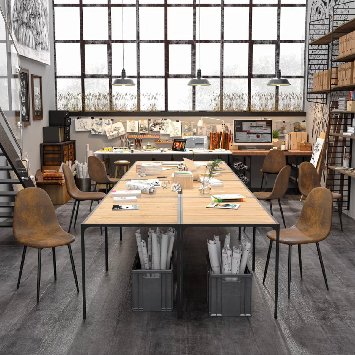 Urban Meuble Eettafel 120 x 75 cm - Houtlook - Zwart Metalen Frame - Minimalistisch