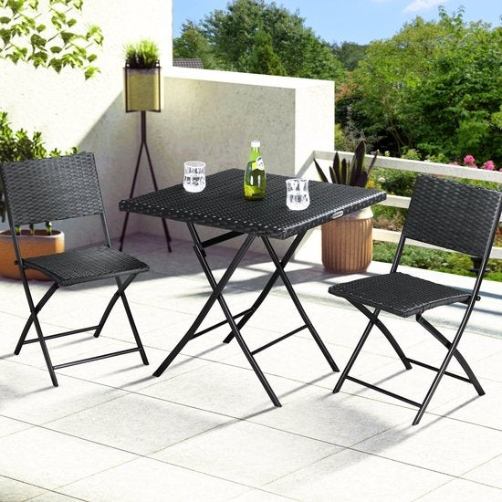 Casaria Polyrattan Tuinset 3 delig – Inklapbaar/Weerbestendig – Zwart