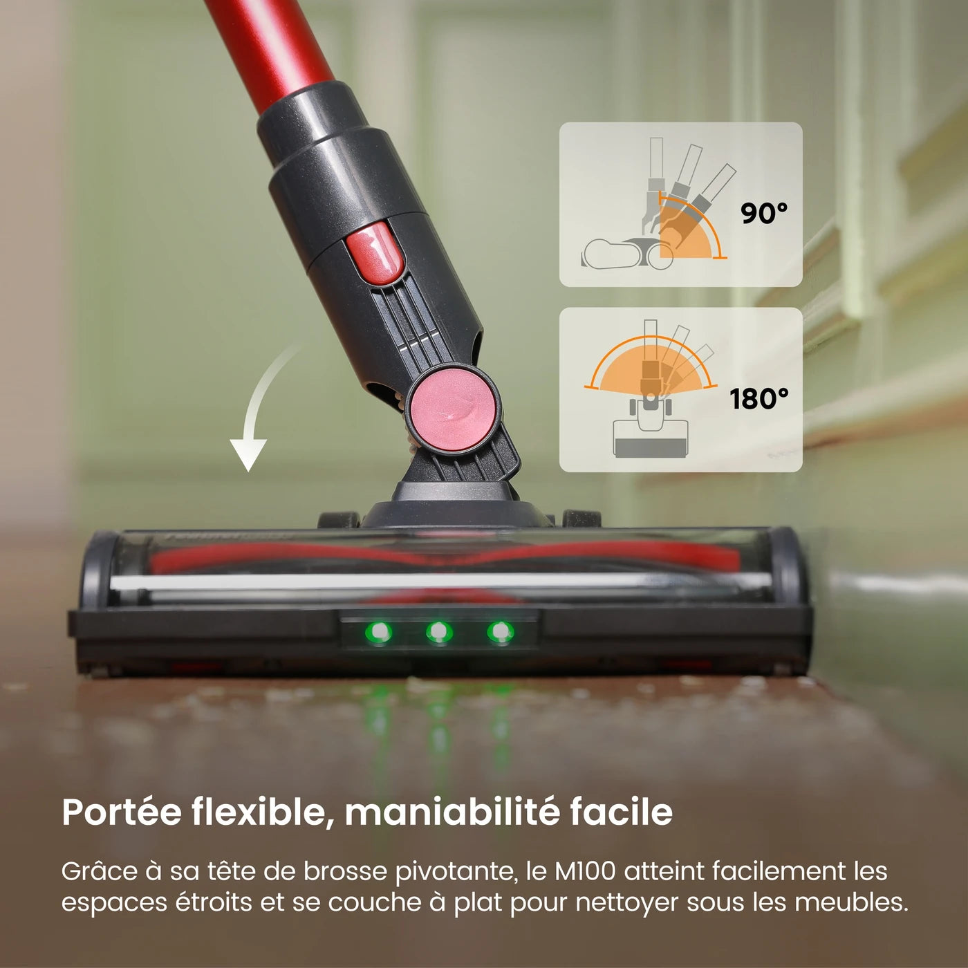 MonsgaClean M100 Draadloze Stofzuiger - Rood - 55.000 Pa - 45 min - 1,8 L - Touchscreen - Anti-klit - Groene LED