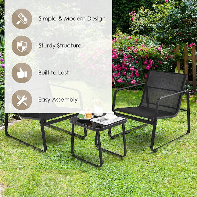 3-delig Tuinmeubelset Balkonset met 2 Stoelen en Tafel - Zwart, Afmetingen Stoel 58x60x85 cm, Tafel 60x60x72 cm