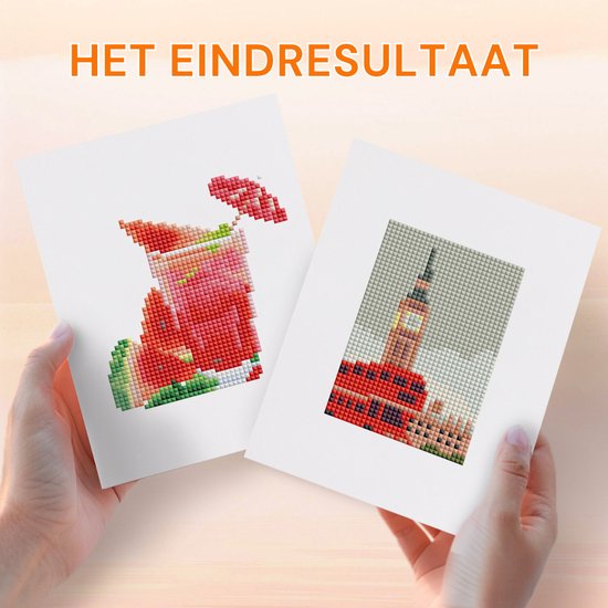 Rubye® Mini Diamond Paintings - 2 stuks - Set - Volwassenen - Diamond Painting Kinderen - Big Ben & Watermeloen Cocktail- 15x20cm