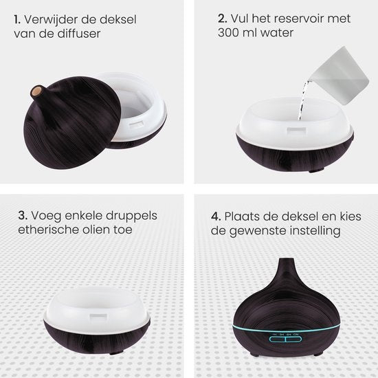 Auronic Aroma Diffuser - 300 ml - Luchtbevochtiger - 7 LED Kleuren - Incl. 2x Olie - Donkerbruin