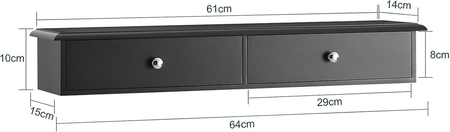 SoBuy Wandkast - 2 Lades - 64 x 10 x 15 cm - Zwart