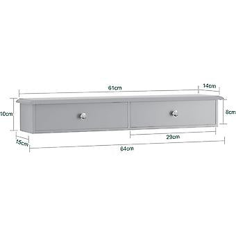 SoBuy - Wandkastje - 2 Lades - 64 x 10 x 15 cm - Grijs