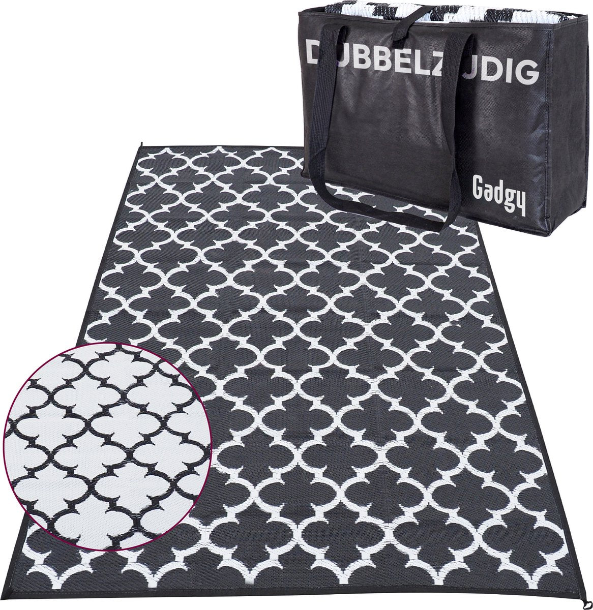 Gadgy Picknickkleed XL - Omkeerbaar - Incl. Draagtas - 230x160 cm - Wit/Zwart