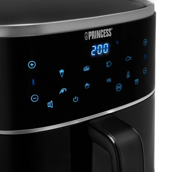 Princess Digitale Airfryer 182238 - Inclusief in hoogte verstelbaar Grillrack - Groot 4 Liter - Heteluchtfriteuse - Zwart - Digital Touchscreen - 8 Automatische Programma's