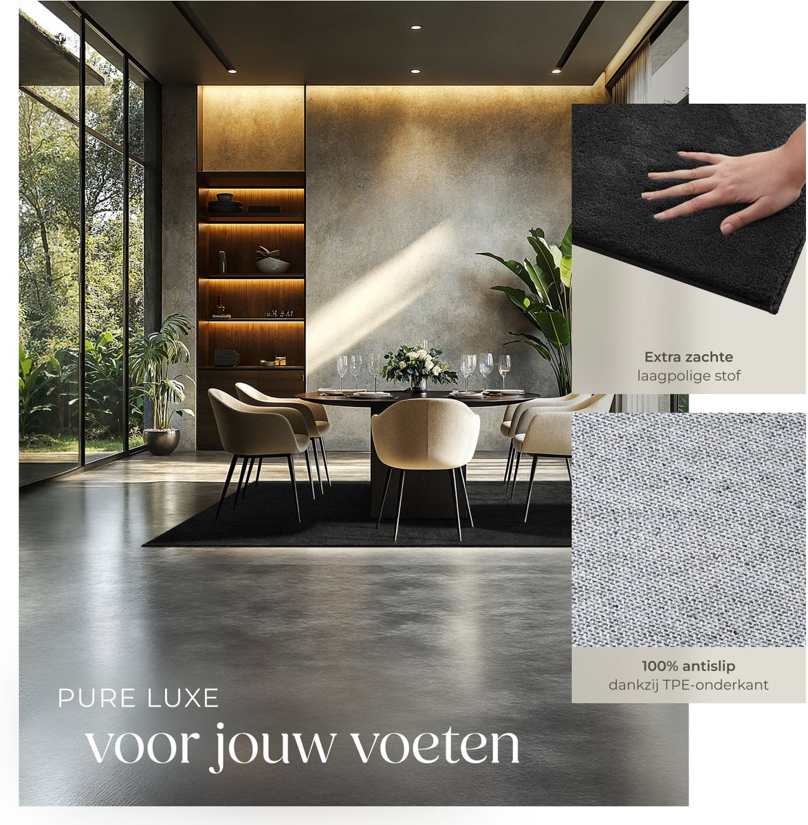 tectake Soft Zone Vloerkleed – Kortpolig – Extra Zacht – Zwart – 140 × 200 cm